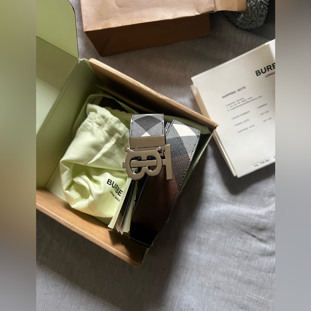 Burberry Men's Reversible Giant Check E-Canvas Belt